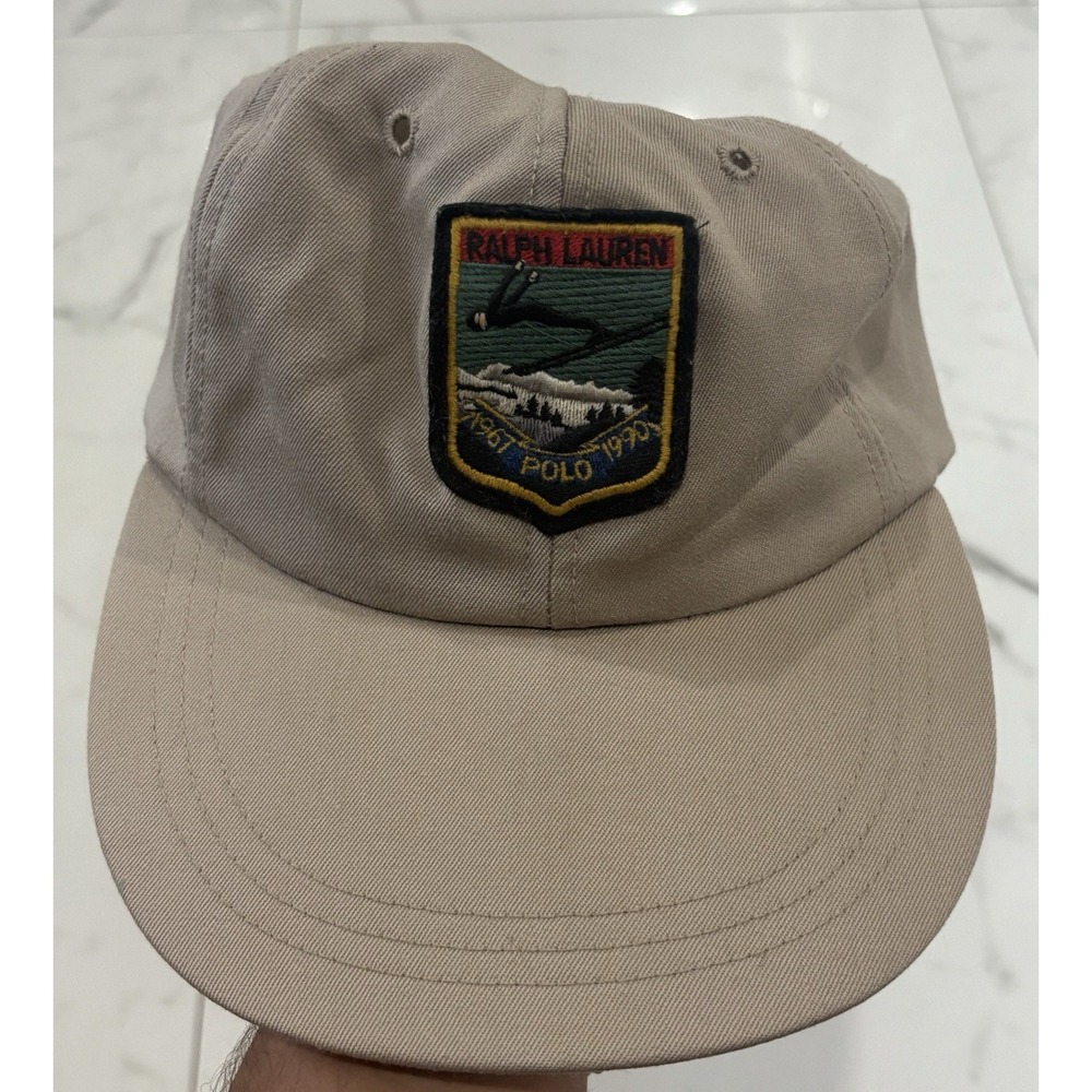 Rare Vintage Polo Ralph Lauren 1990 Downhill Skiing Brown Hat XL Ski Read